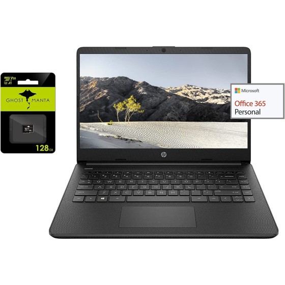 新 HP 14 英寸超轻笔记本电脑,Intel N4020 处理器(高达 2.8GHz),16GB 内存,192GB 存储(64GB eMMC+128GB Micro SD),1 年办公365,网络摄像头,HDMI,WiFi,USB-A&C