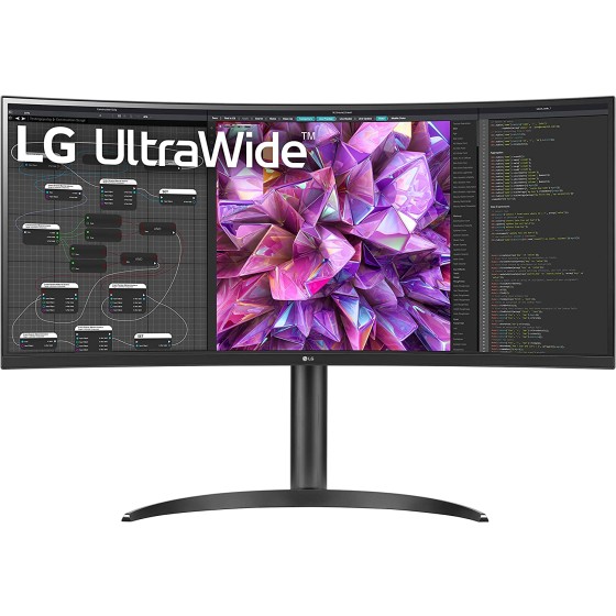 LG UltraWide QHD 34 英寸曲面电脑显示器 34WQ73A-B,IPS 与 HDR 10 兼容,内置 KVM 和 USB C 型,黑色